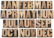 calendar concept - months in wood type
