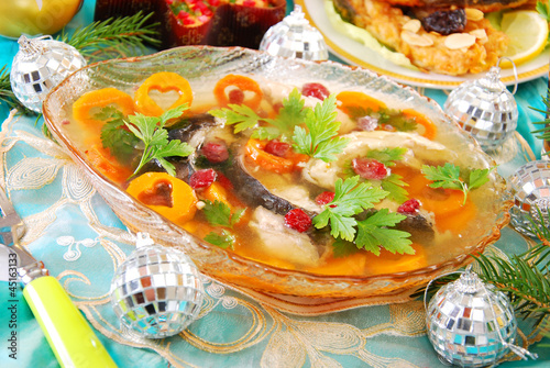 Photo: carp in jelly with carrot and cranberry for christmas carp in jelly with carrot and cranberry for christmas