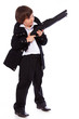 Portrait of handsome kid posing in studio with gun
