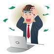 Shocking businessman holding head over white background