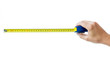 human hand with tape-measure isolated on white