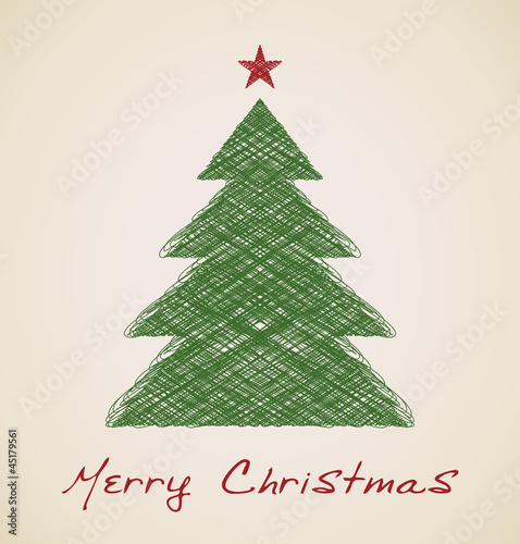 Vector: Christmas sketch fir tree, retro design Christmas sketch fir tree, retro design