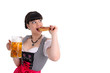 Foto: Junge Frau im Dindl mit Bierkrug und Brezel Junge Frau im Dindl mit Bierkrug und Brezel