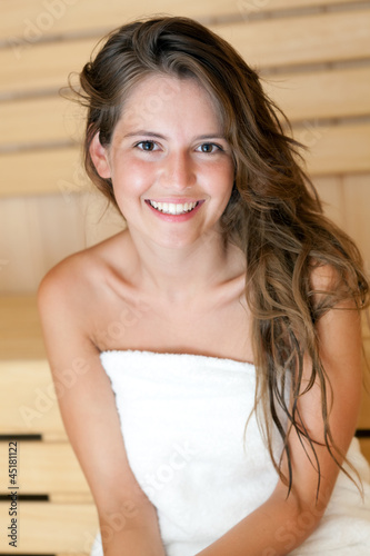 Photo: Beautiful girl in a sauna Beautiful girl in a sauna