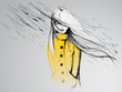 Vektor: Rainy day / Young woman in yellow trench coat Rainy day / Young woman in yellow trench coat