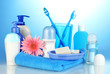 bathroom setting on blue background