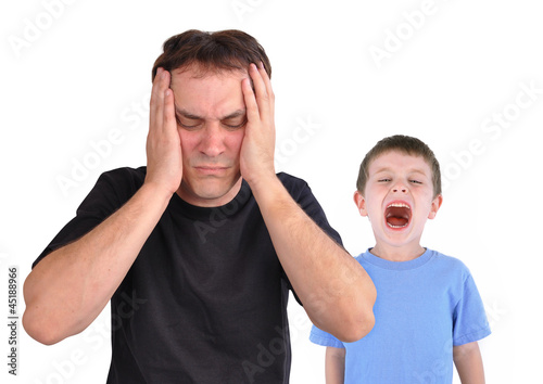 Photo: Stress Dad and Screaming Upset Boy Stress Dad and Screaming Upset Boy
