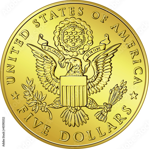 Vector: vector American Money, gold Dollar with the image of eagle vector American Money, gold Dollar with the image of eagle