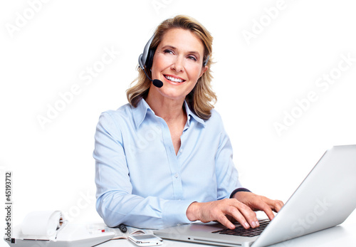 Photo: Customer service representative woman. Customer service representative woman.