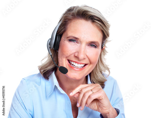 Photo: Customer service representative woman. Customer service representative woman.