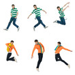 Collage of casual young man jumping