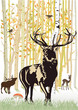Hirsche und Reh im herbstlichen Wald