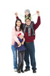 full length of happy asian family in winter clothes standing tog