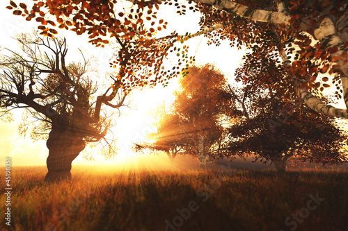 Illustration: Beautiful Autumn Nature Scene 3D render Beautiful Autumn Nature Scene 3D render