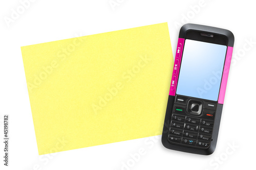 Photo: Mobile phone and note paper Mobile phone and note paper