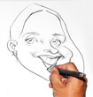 human hand drawing a cartoon woman