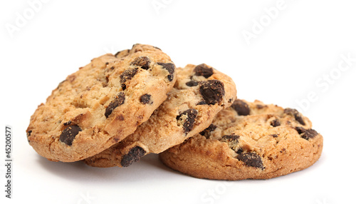 Photo: Chocolate chips cookies isolated on white. Chocolate chips cookies isolated on white.
