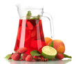 sangria in jar with fruits, isolated on white