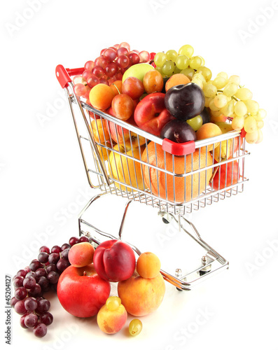 Photo: Still life of fruit in the cart isolated on white Still life of fruit in the cart isolated on white