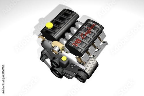 Illustration: V8 engine on white V8 engine on white