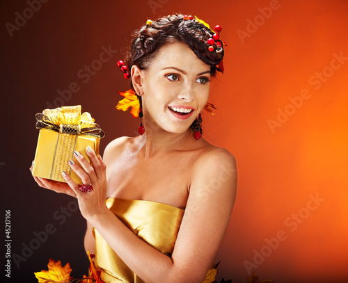 Photo: Girl with autumn hairstyle and make up. Girl with autumn hairstyle and make up.