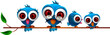 cute blue birds family
