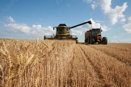 Photo: Récolte du blé : moissoneuse et tracteur Récolte du blé : moissoneuse et tracteur