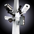 Surveillance mega camera's concept with a gradient background