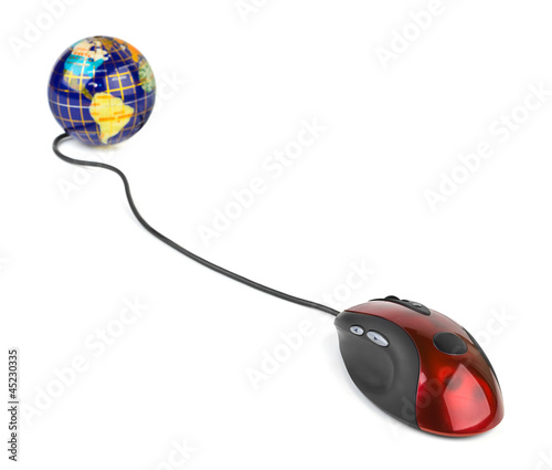 Photo: Computer mouse and globe Computer mouse and globe