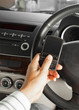 car and road safety concept, businessman text message and drivin