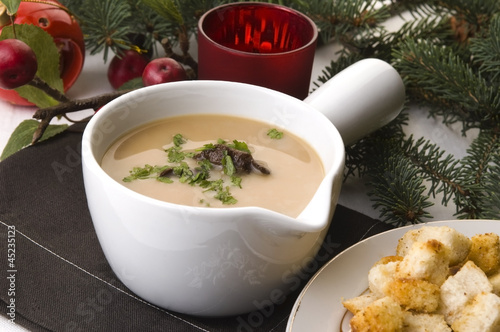 Photo: Traditional polish mushroom soup with cream and vegetables Traditional polish mushroom soup with cream and vegetables