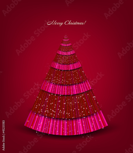 Vector: Christmas red background with tree. Vector Christmas red background with tree. Vector