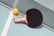 Table tennis racket and ball