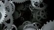 Camera moving through spinning gears and cogs