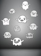 Set of 10 Cute Ghosts Stickers. Vector Image