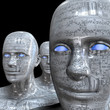 Illustration: People machine - artificial intelligence. People machine - artificial intelligence.