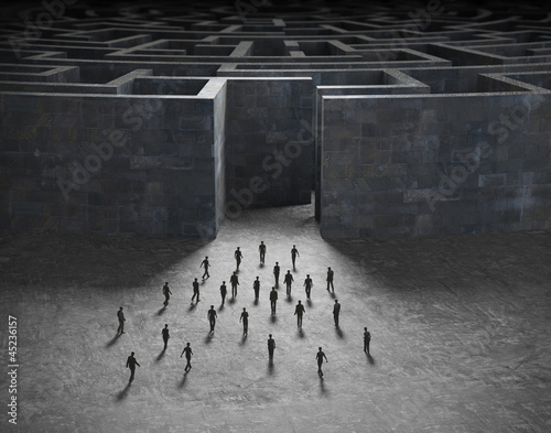 Illustration: Tiny people entering a mze Tiny people entering a mze