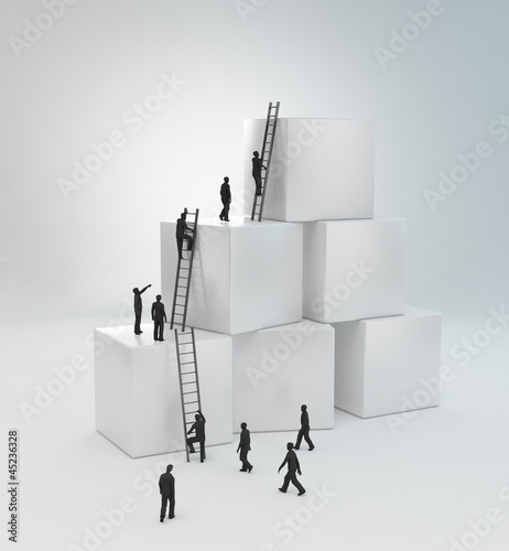 Illustration: Tiny people climbing ladders Tiny people climbing ladders