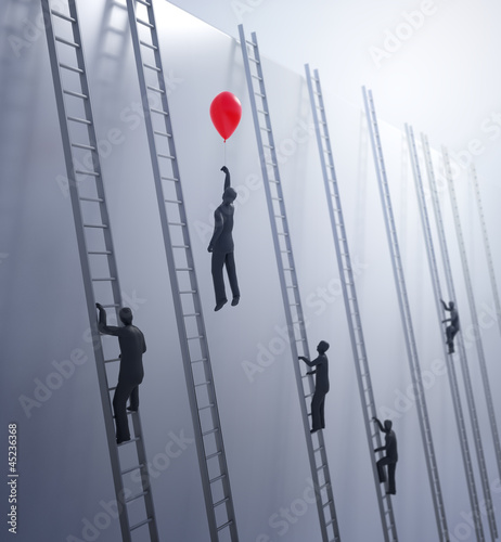Illustration: Tiny abstract people climbing ladders Tiny abstract people climbing ladders