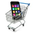 Foto: Smartphone mit Apps im Einkaufswagen Smartphone mit Apps im Einkaufswagen