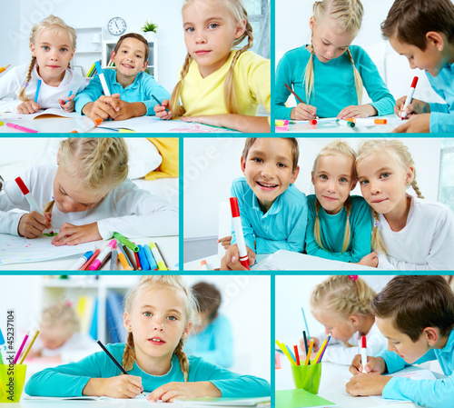 Photo: Schoolchildren drawing Schoolchildren drawing