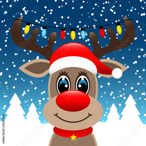 Vector: Rudolph Chain Of Lights Winter Forest Blue Rudolph Chain Of Lights Winter Forest Blue
