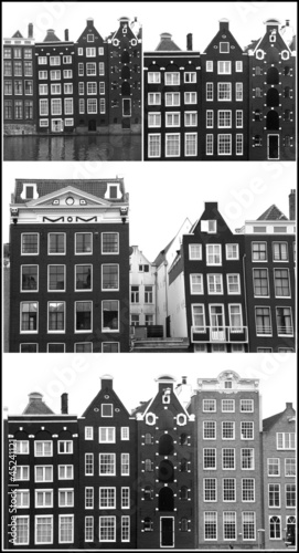 Photo: Collage of canal houses in Amsterdam in black and white Collage of canal houses in Amsterdam in black and white