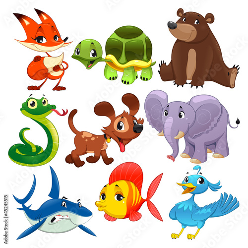 Vector: Set of animals. Cartoon and vector isolated characters. Set of animals. Cartoon and vector isolated characters.