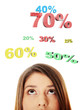 Young girl with her eyes looking up on percentage
