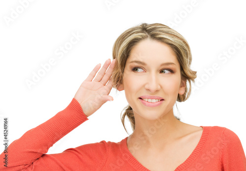 Photo: happy woman listening gossip happy woman listening gossip