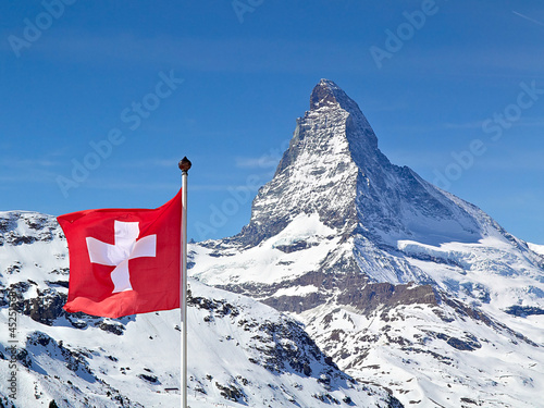 Photo: Matterhorn with flag of switzerland Matterhorn with flag of switzerland