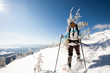 Hiker in winter mountains snowshoeing