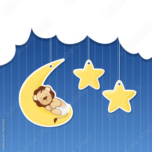 Vector: baby shower - cloud, moon, star and little lion baby shower - cloud, moon, star and little lion
