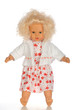 Belonde baby doll standing isolated white bacground